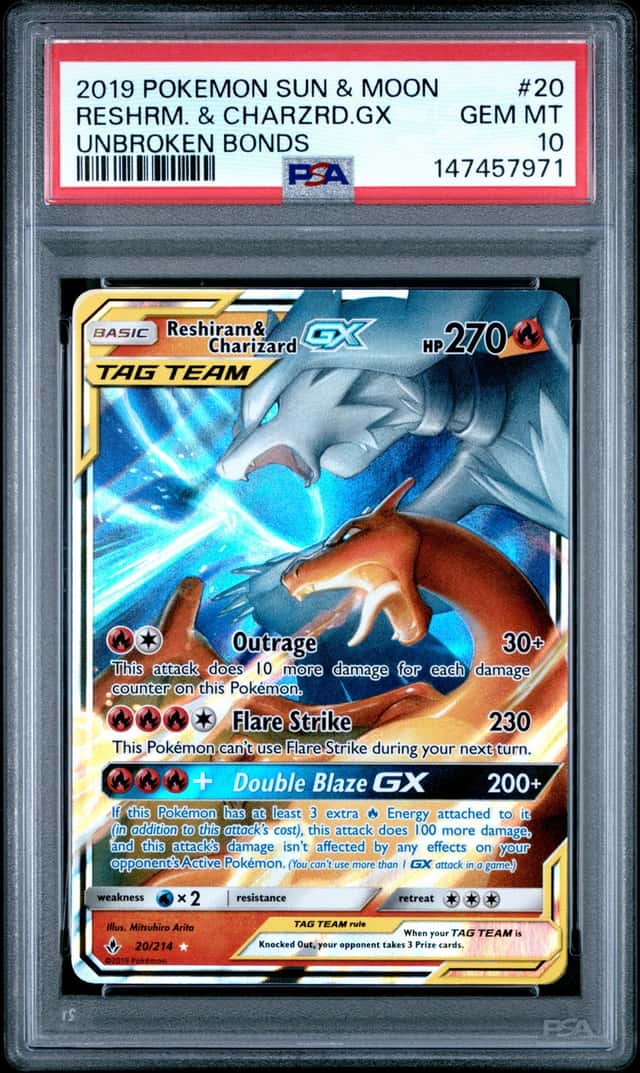 2019 Pokemon Sun & Moon Reshiram Charizard Tag Team #20/214 PSA 10