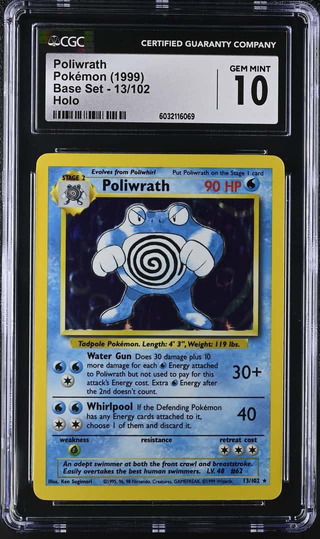1999 POKÉMON BASE SET Poliwrath Holo CGC 10 GEM MINT Unlimited Rare WOTC PSA BGS