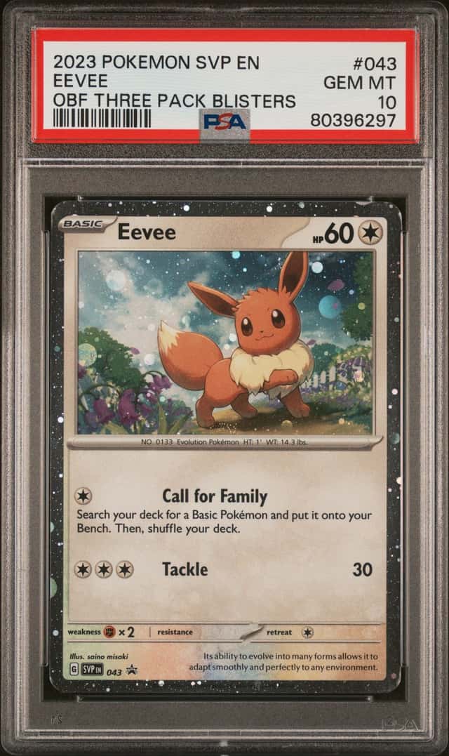 2023 Pokemon TCG Obsidian Flames Three Pack Blister #043 Eevee Cosmos PSA 10