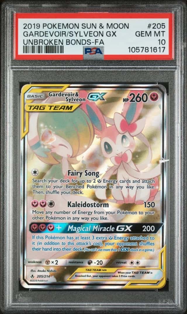 2019 POKEMON SUN & MOON UNBROKEN BONDS FULL ART/GARDEVOIR & SYLVEON GX PSA 10