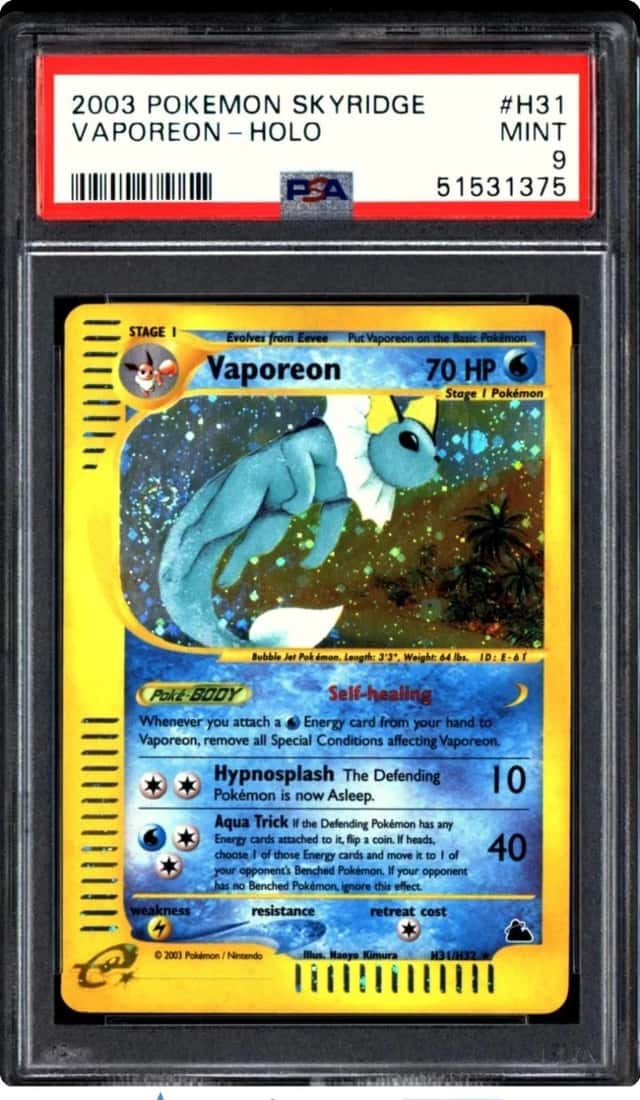 Pokemon 2003 Vaporeon H31/H32 Holo Skyridge PSA 9
