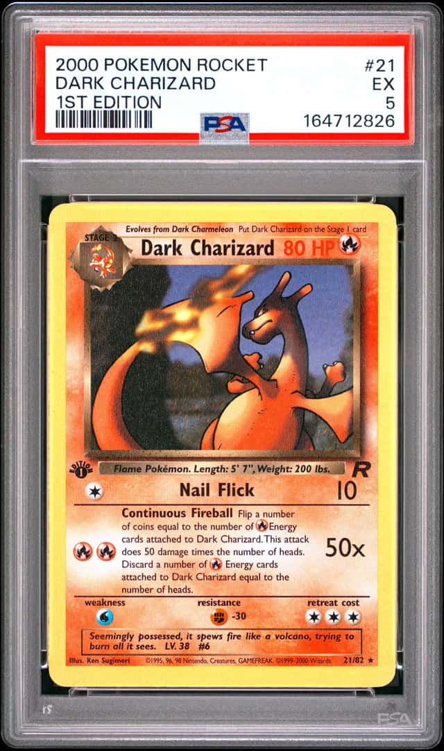 2000 Pokémon TCG Team Rocket Dark Charizard 1st Edition 21/82 PSA 5 CLEAN