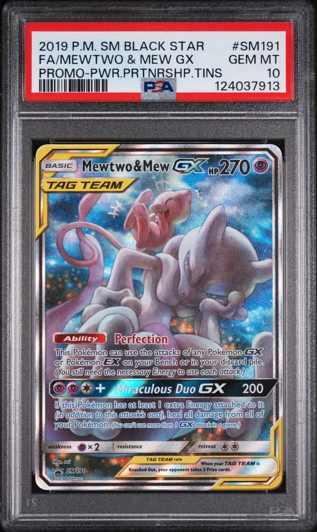 Pokemon Mewtwo & Mew GX 2019 P.M. SM Black Star Promo-Pwr.Prtnrshp.Tins PSA 10 