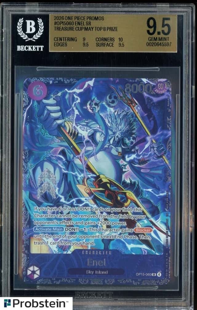 2026 One Piece Promos OP15060 Enel SR Treasure Cup May Top 8 Prize BGS 9.5