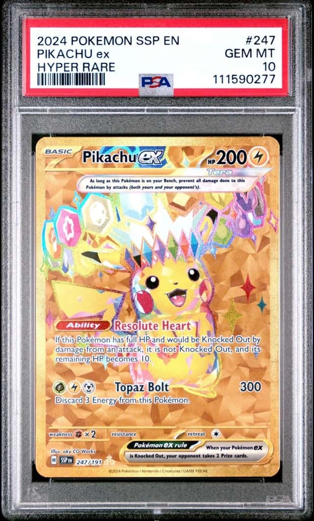 2024 POKEMON SSP EN-SURGING SPARKS HYPER RARE #247 PIKACHU EX PSA 10