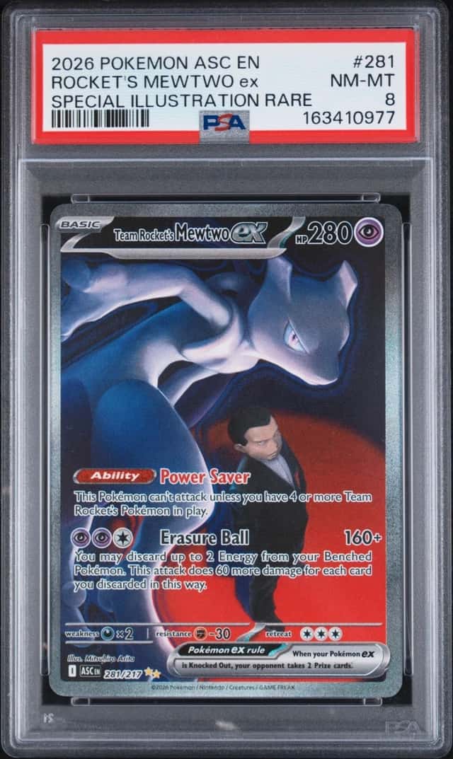2026 POKEMON ASC SPECIAL ILLUSTRATION RARE #281 TEAM ROCKET'S MEWTWO EX PSA 8
