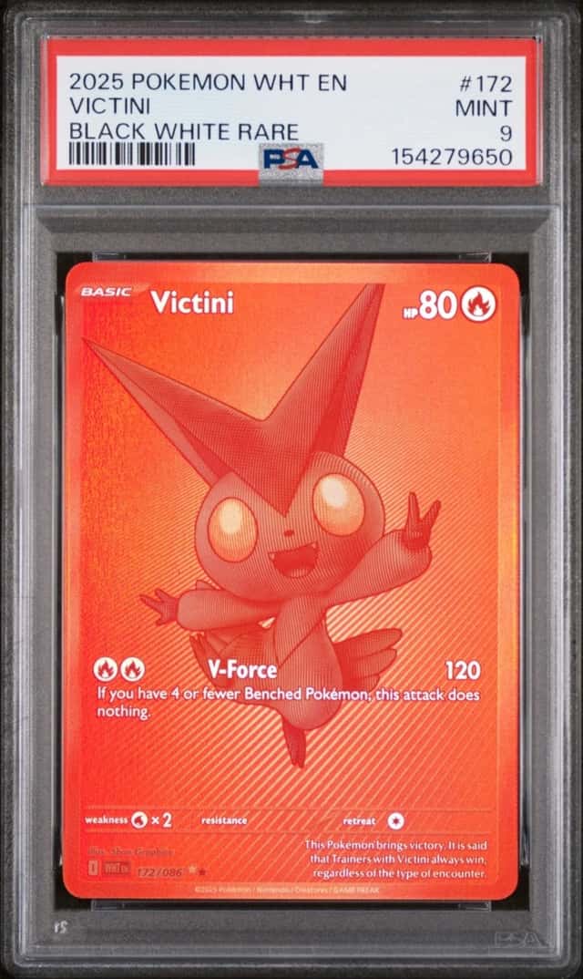 2025 POKEMON WHT EN-WHITE FLARE BLACK WHITE RARE #172 VICTINI PSA 9