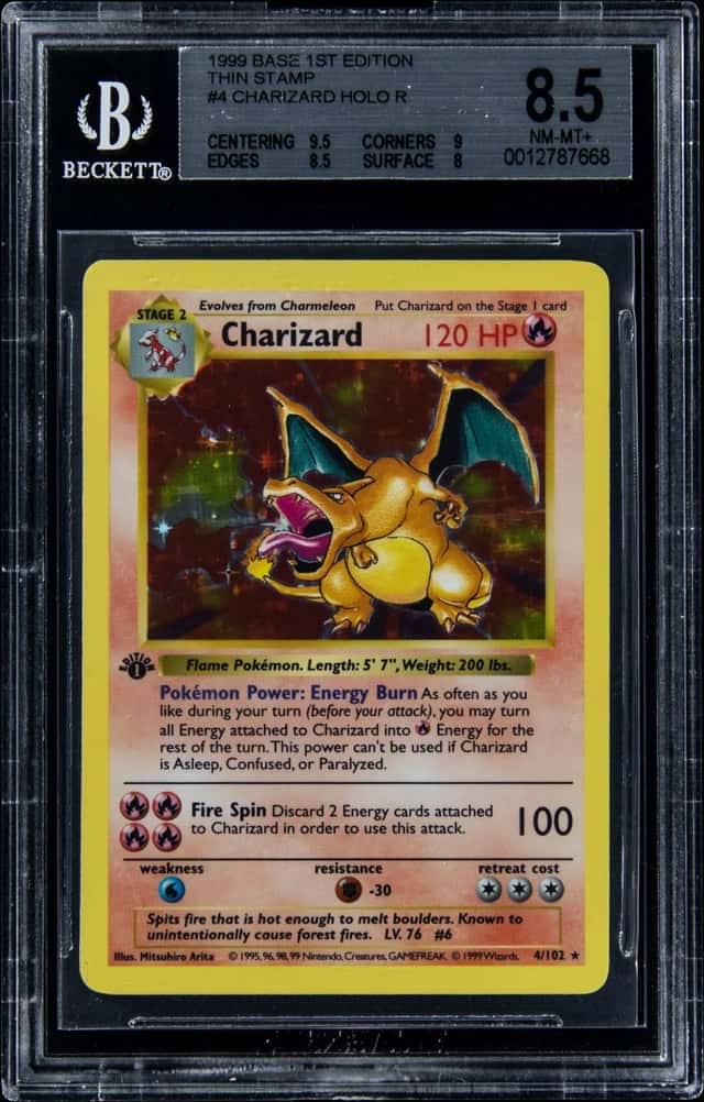 1999 Pokemon Base Set 1st Edition Thin Stamp Holo #4 Charizard - BGS NM-MT+ 8.5