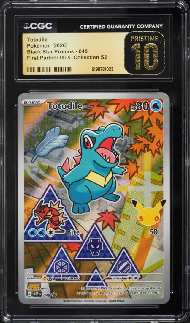 2026 Pokemon Mega Promo First Partner Illustration S2 Full Art Totodile #48 CGC 10 PRISTINE