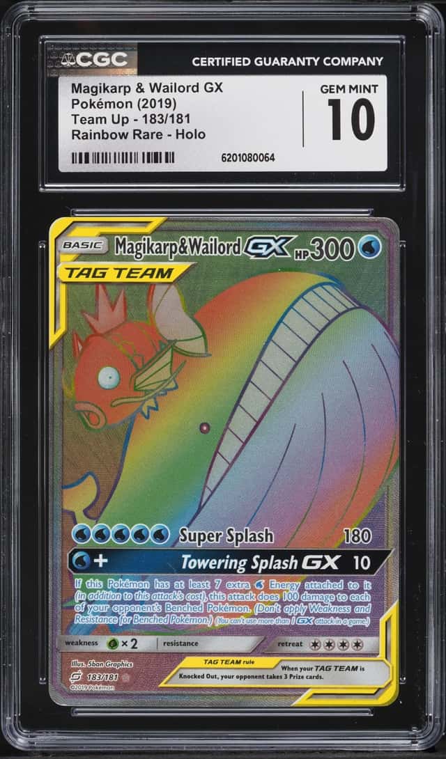 2019 Pokemon Sun & Moon Team Up Rainbow Rare Magikarp & Wailord Gx #183 CGC 10 GEM MINT