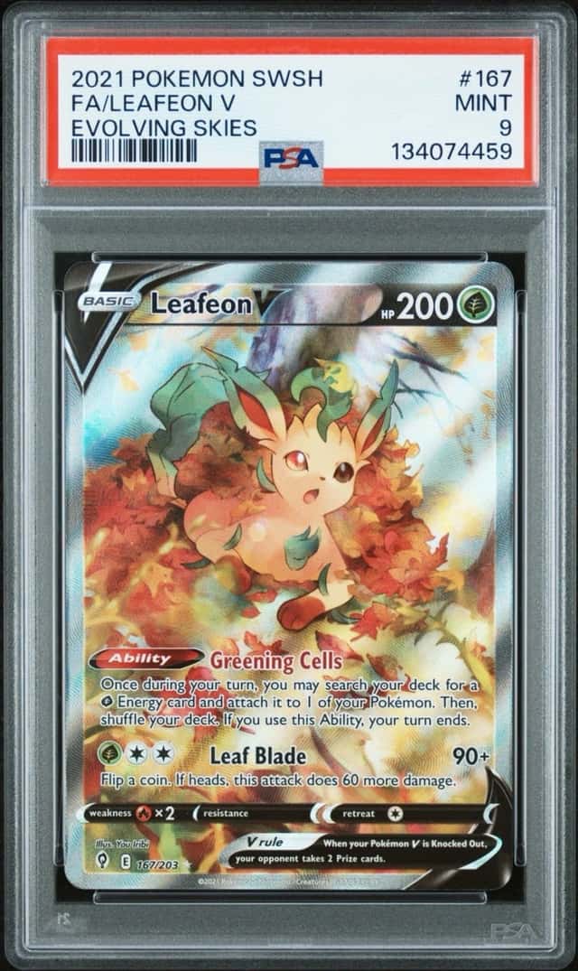 2021 POKEMON SWORD & SHIELD EVOLVING SKIES #167 FULL ART/LEAFEON V PSA 9