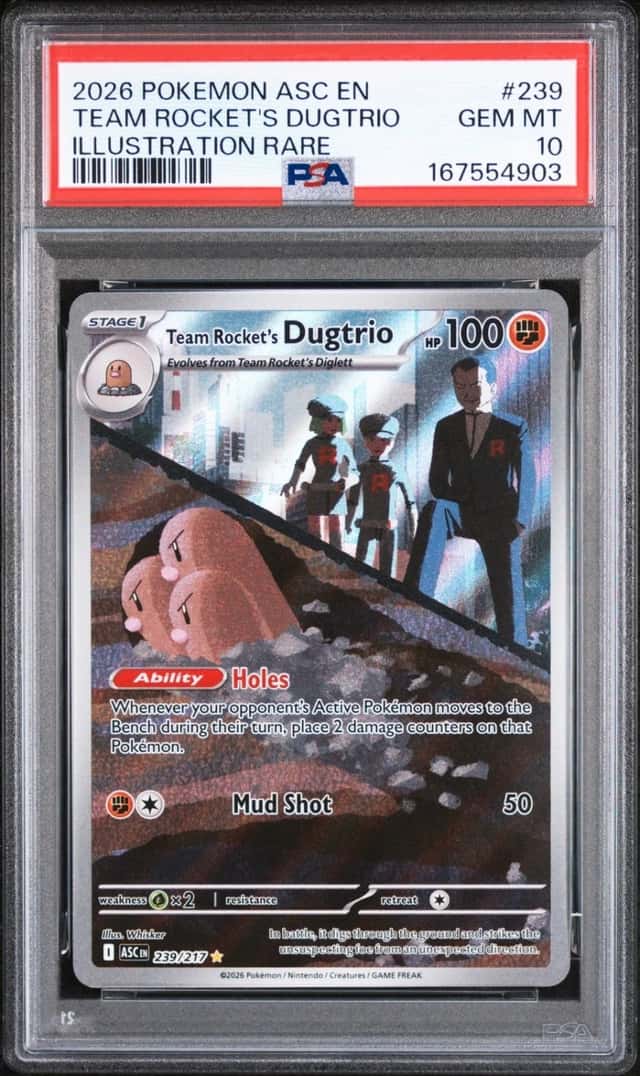 2026 POKEMON ASCENDED HEROES ILLUSTRATION RARE #239 TEAM ROCKET'S DUGTRIO PSA 10