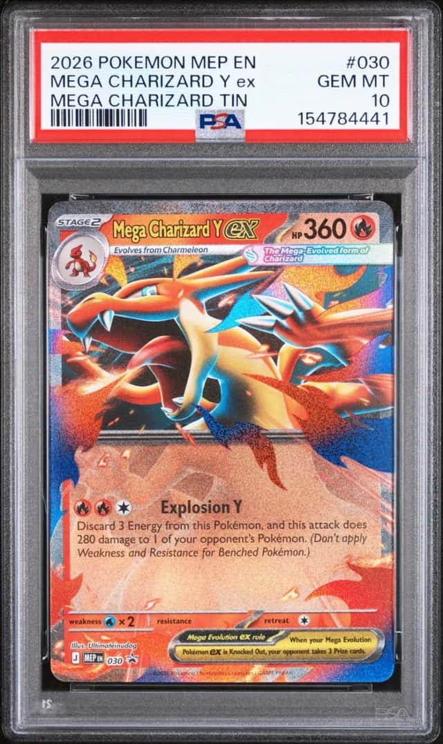 2026 POKEMON MEGA CHARIZARD TIN BLACK STAR PROMO #030 MEGA CHARIZARD Y EX PSA 10