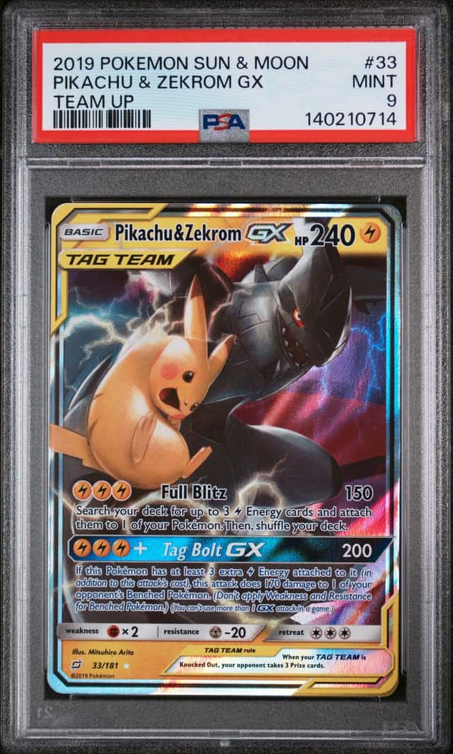 2019 Pokemon Sun & Moon Pikachu & Zekrom GX #33 (Pokemon Team Up) PSA 9