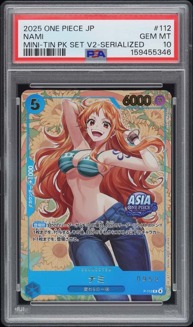 2025 One Piece JPN Mini Tin  Set V2 Serialized #112 Nami #0952 PSA 10 GEM MINT