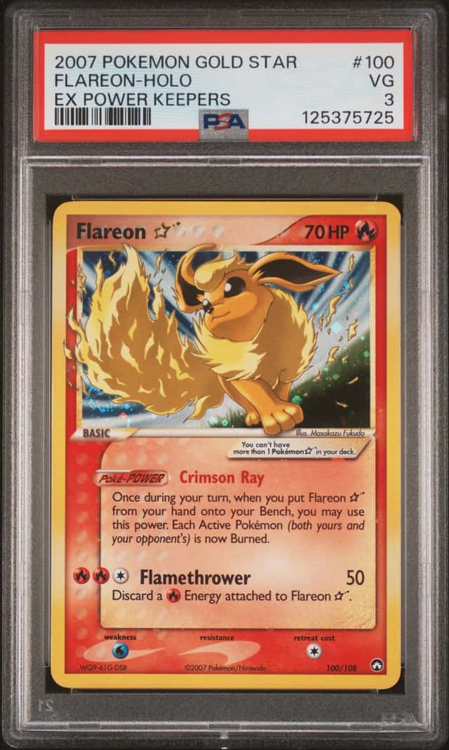 2007 Pokemon Gold Star Ex Power Keepers #100 Flareon Holo PSA 3 VG