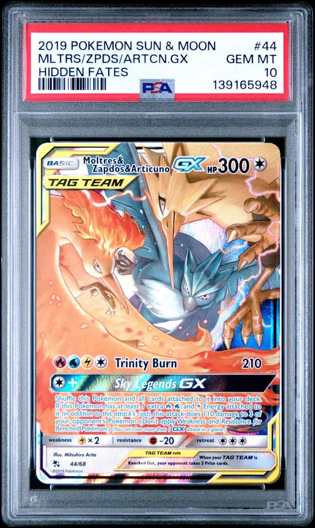 2019 Pokemon Sun & Moon Moltres & Zapdos & Articuno GX 44/68 Hidden Fates Holo