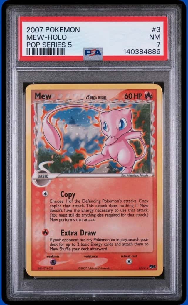 2007 POKEMON POP SERIES 5 #3/17 MEW DELTA SPECIES HOLO CORRECTED BACK PSA 7