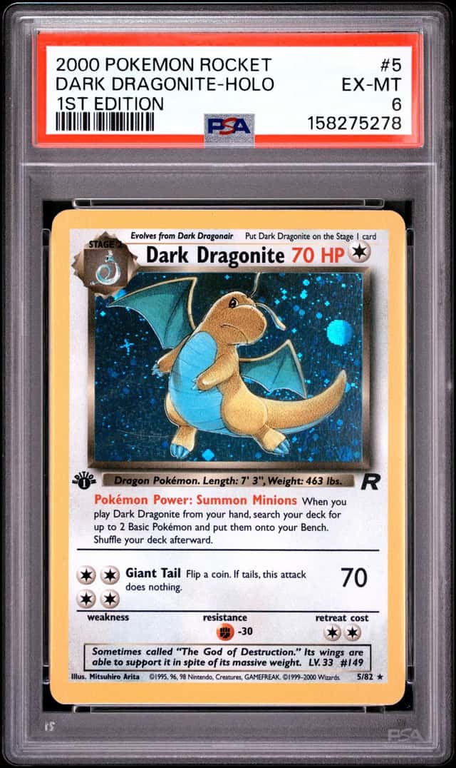 2000 POKEMON TEAM ROCKET 1ST EDITION #5/82 DARK DRAGONITE HOLO PSA 6