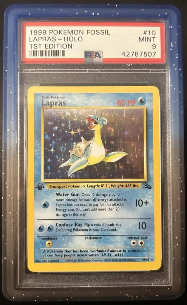 1999 Pokemon Fossil Lapras Holo First Edition PSA 9