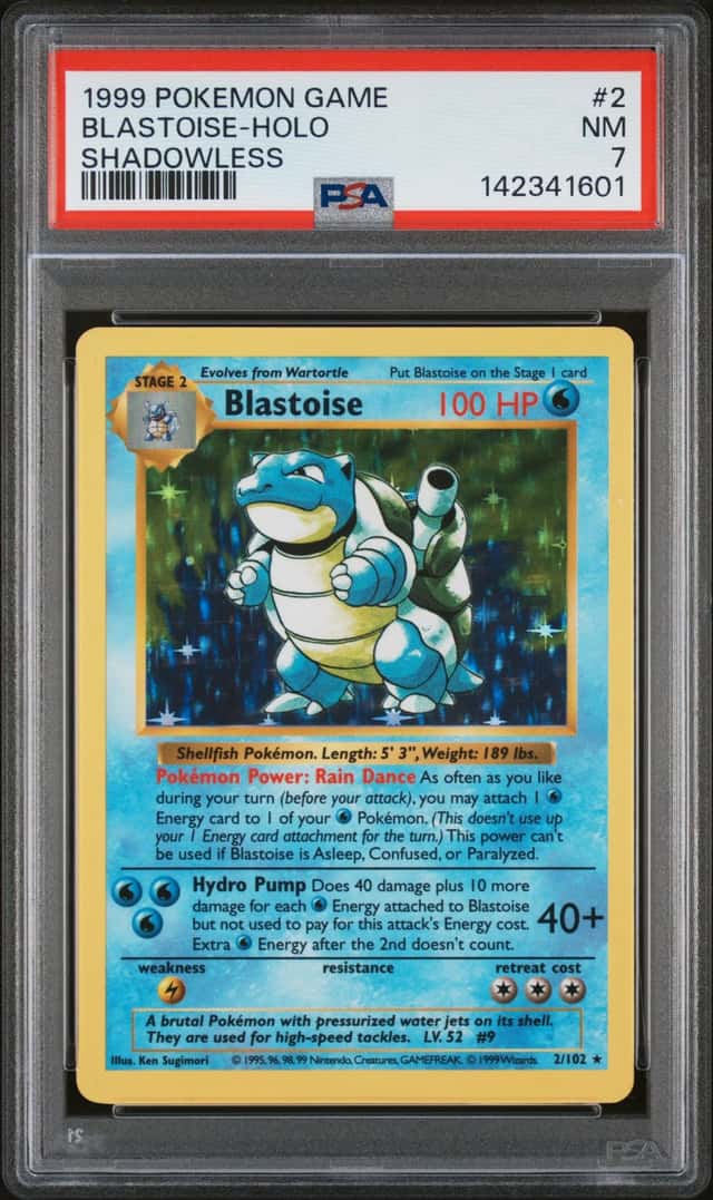 1999 POKEMON BASE SET SHADOWLESS #2 BLASTOISE-HOLO PSA 7