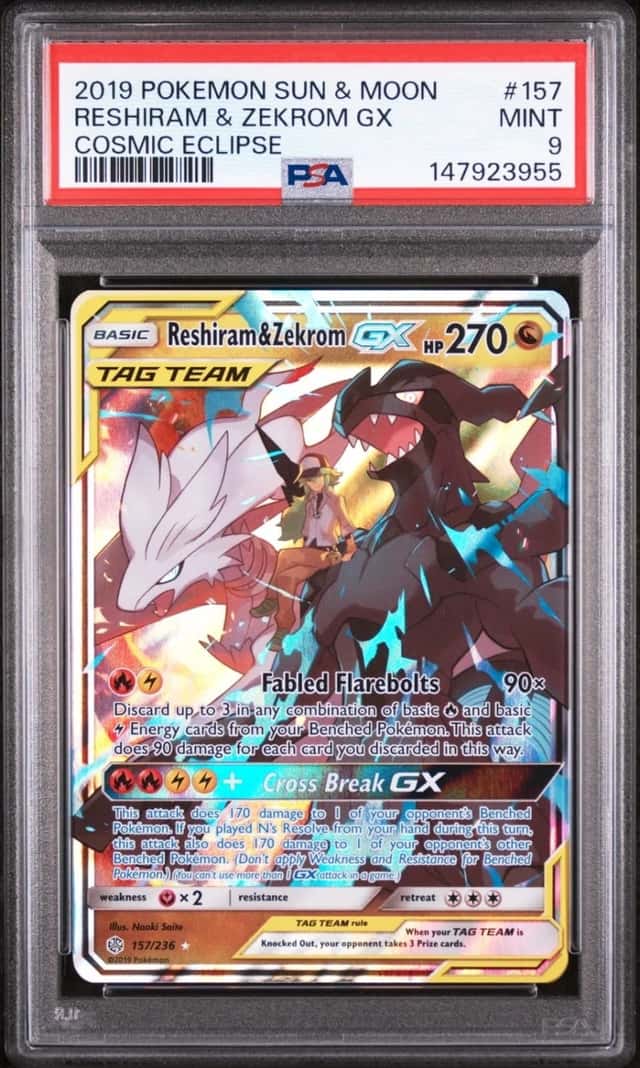 2019 POKEMON SUN & MOON COSMIC ECLIPSE #157 RESHIRAM & ZEKROM GX PSA 9