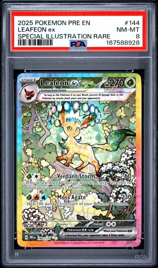 2025 POKEMON PRE EN-SPECIAL ILLUSTRATION RARE #144 LEAFEON EX PSA 8
