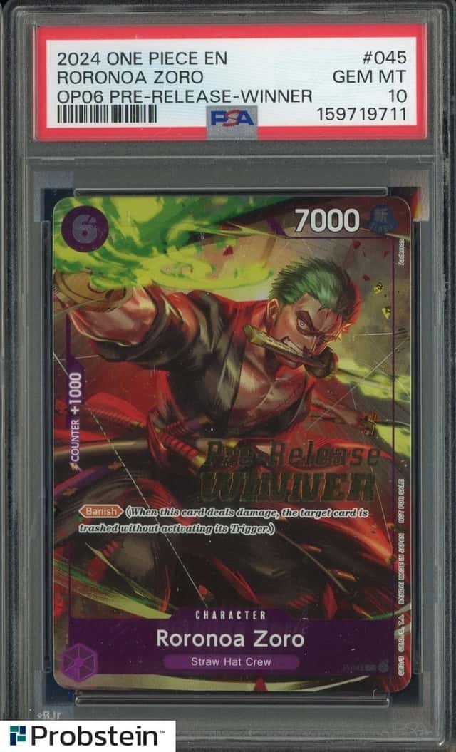 2024 One Piece EN OP06 Pre-Release Winner #045 Roronoa Zoro PSA 10 GEM MINT