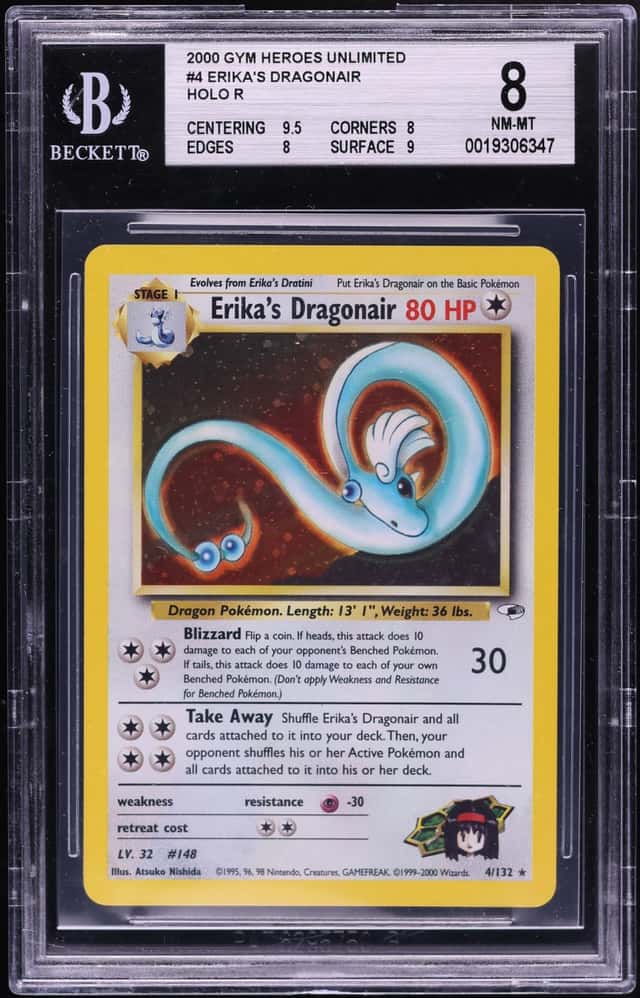 2000 Pokemon Gym Heroes Holo Erika's Dragonair #4 BGS 8 NM-MT