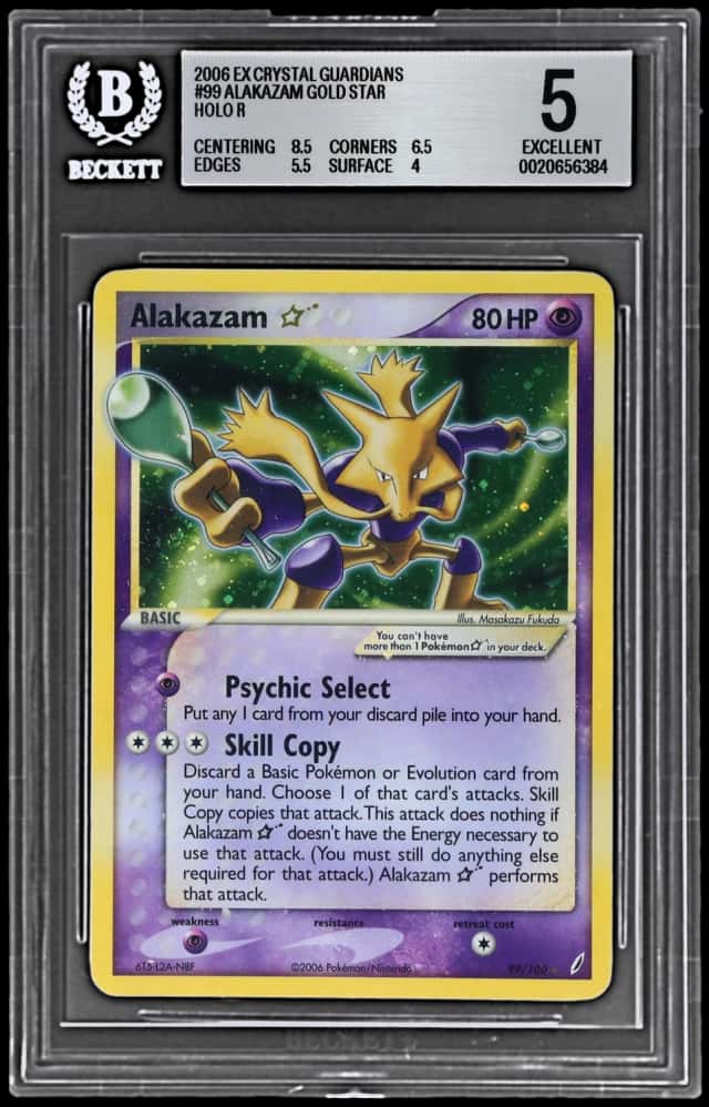 2006 Pokemon Ex Crystal Guardians Gold Star Holo Alakazam #99