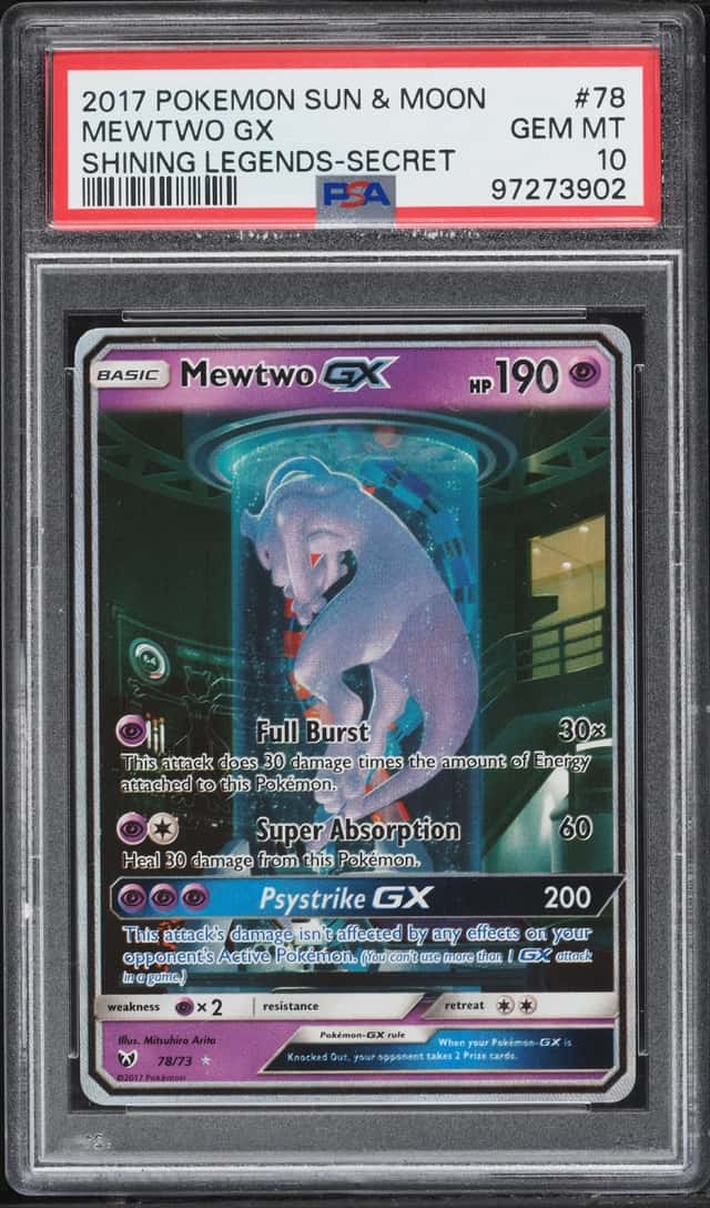 2017 Pokemon Sun & Moon Shining Legends Full Art Mewtwo GX #78 PSA 10 GEM MINT