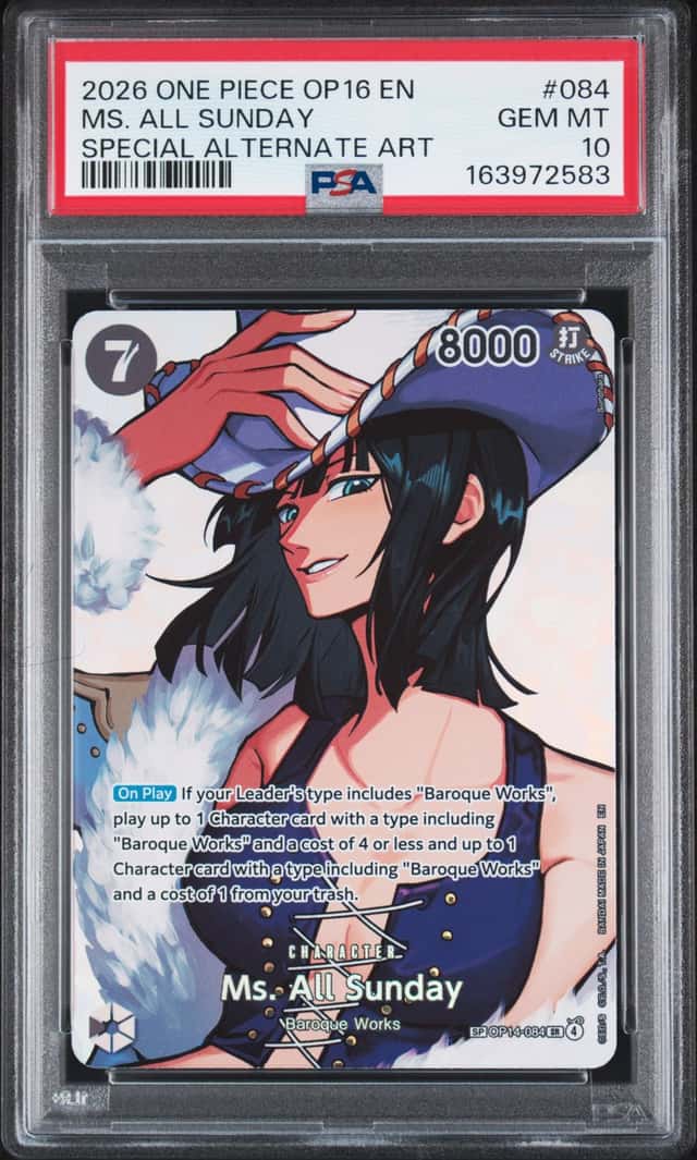 2026 ONE PIECE THE TIME OF BATTLE SPECIAL ALT ART #084 MS. ALL SUNDAY PSA 10