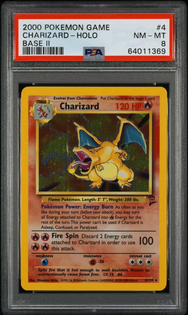 2000 POKEMON BASE SET 2 #4/130 CHARIZARD HOLO PSA 8