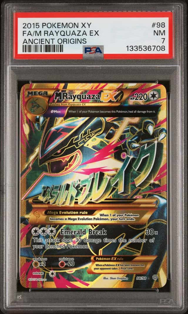 2015 POKEMON XY ANCIENT ORIGINS #98/98 M RAYQUAZA EX SECRET RARE PSA 7