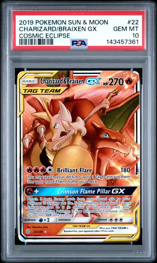 2019 Pokemon Sun & Moon Cosmic Eclipse #22 Charizard/Braixen GX PSA 10