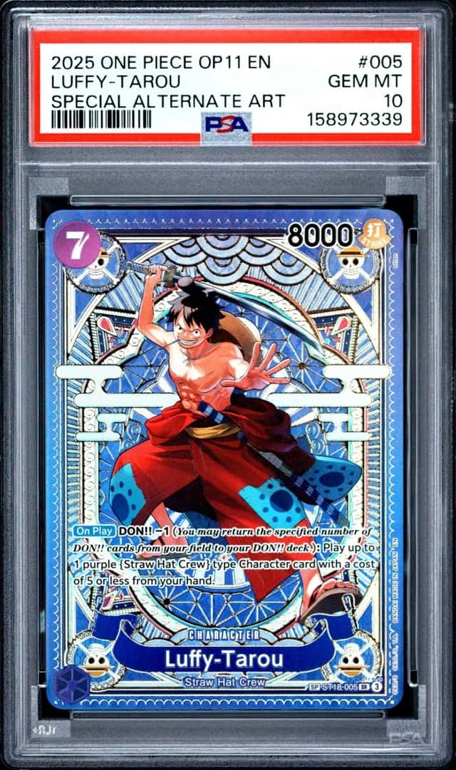 2025 ONE PIECE OP11-A FIST OF DIVINE SPEED ALTERNATE ART #005 LUFFY-TAROU PSA 10