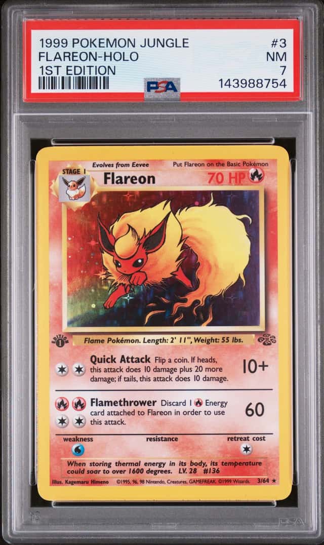 Pokemon Cards: Jungle 1st Edition Rare Holo: Flareon 3/64 PSA 7