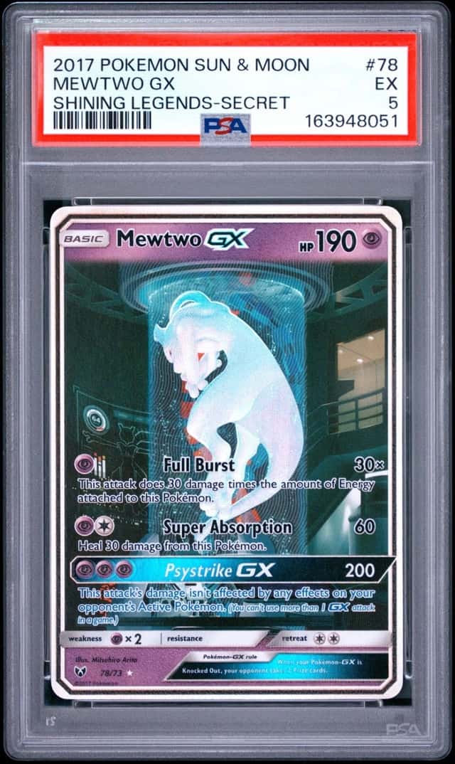 2017 POKEMON SUN & MOON SHINING LEGENDS SECRET #78 MEWTWO GX PSA 5