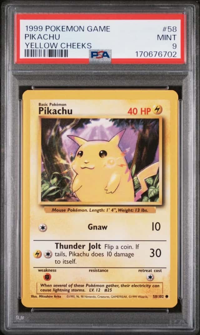 1999 POKEMON BASE SET UNLIMITED YELLOW CHEEKS #58 PIKACHU PSA 9