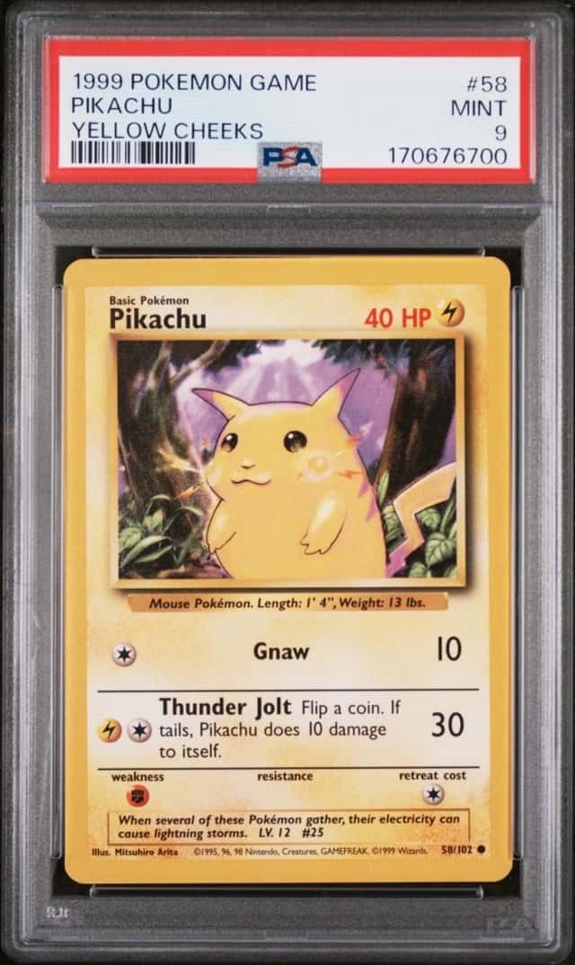 1999 POKEMON BASE SET UNLIMITED YELLOW CHEEKS #58 PIKACHU PSA 9