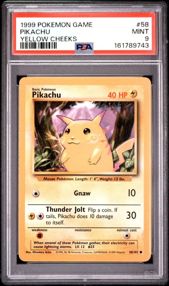 1999 Pokemon Game Yellow Cheeks #58 Pikachu PSA 9 MINT