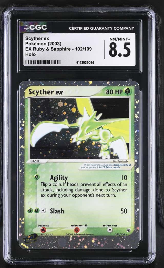 2003 Pokemon EX Ruby & Sapphire Holo Scyther EX #102 CGC 8.5 NM-MT+