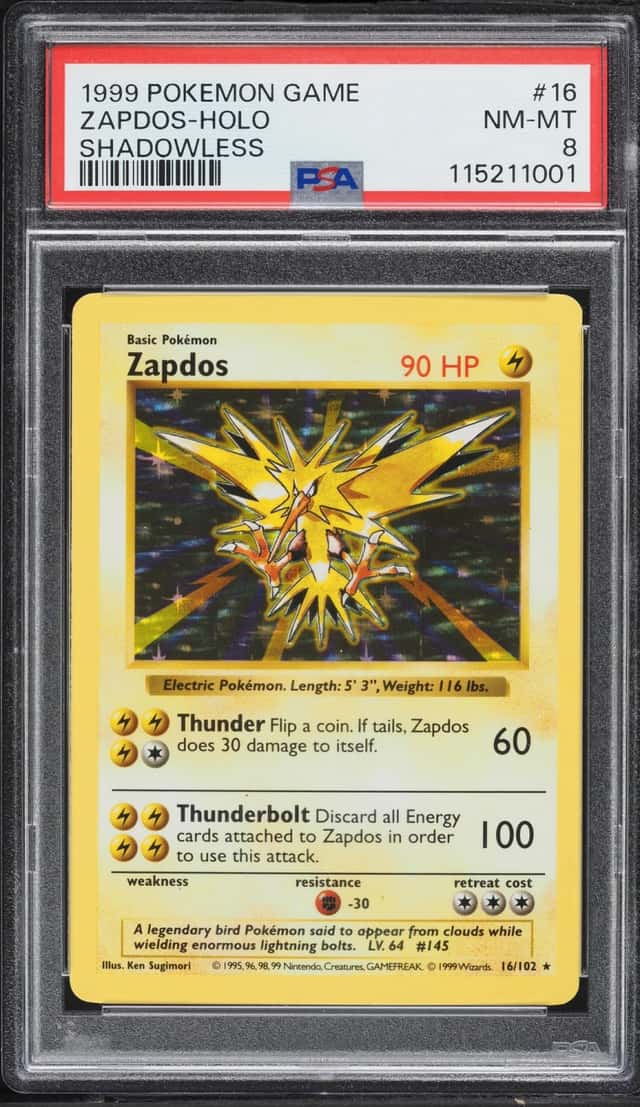 1999 Pokemon Base Set Shadowless Holo Zapdos #16 PSA 8 NM-MT