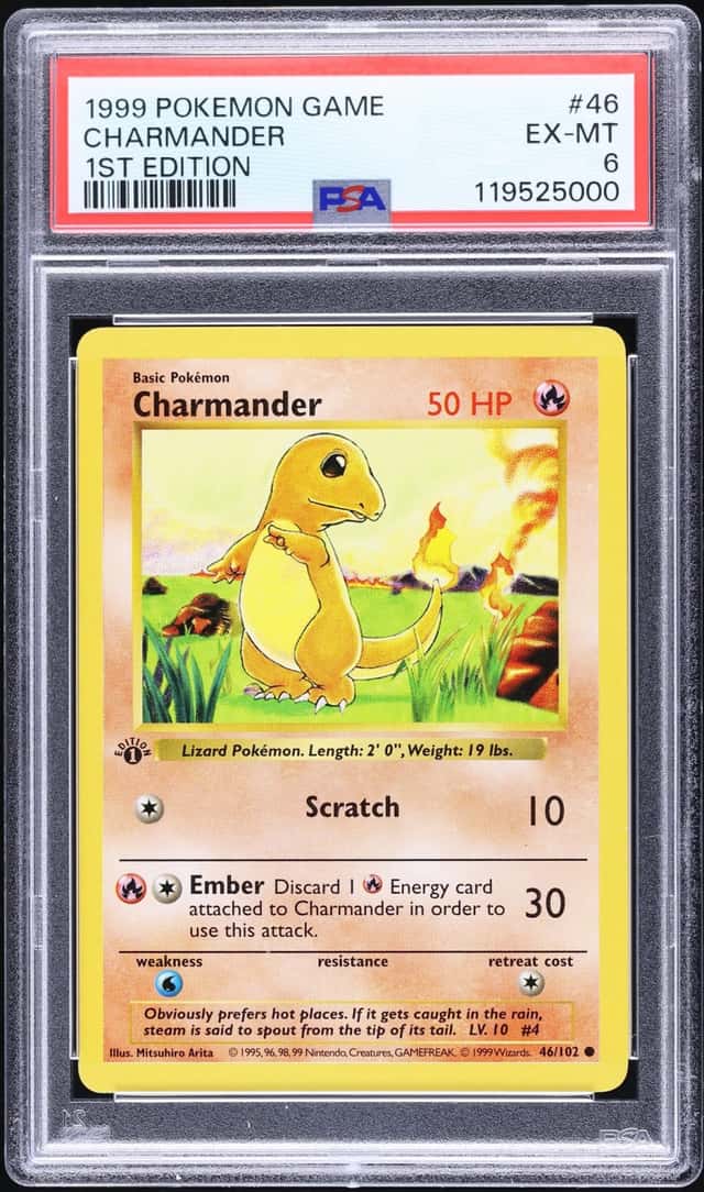 1999 Pokemon Base Set Shadowless 1st Edition Charmander #46 PSA 6 EXMT