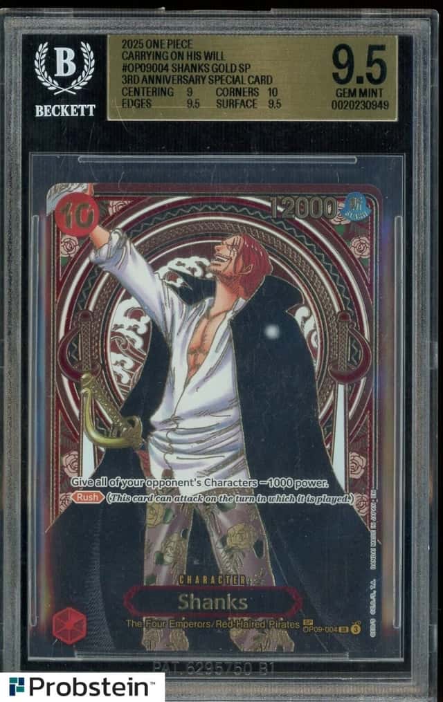 2025 One Piece Carrying/His Will OP09004 Shanks Gold SP 3rd Anniversary BGS 9.5