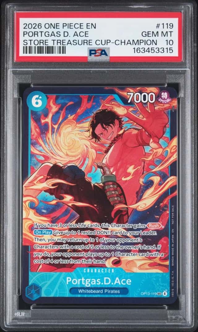 2026 ONE PIECE PROMOS STORE TREASURE CUP-CHAMPION #119 PORTGAS D. ACE PSA 10