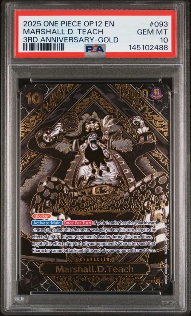 ONE PIECE MARSHALL D. TEACH 3RD ANNIV. GOLD OP12-LEGACY OF THE MASTER 93 PSA 10