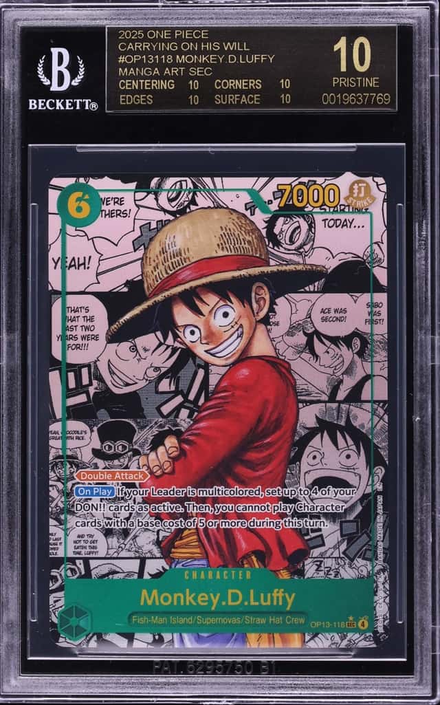 2025 One Piece Carrying On His Will Manga Alt Art Monkey D. Luffy #OP13-118 BGS 10 BLACK LABEL