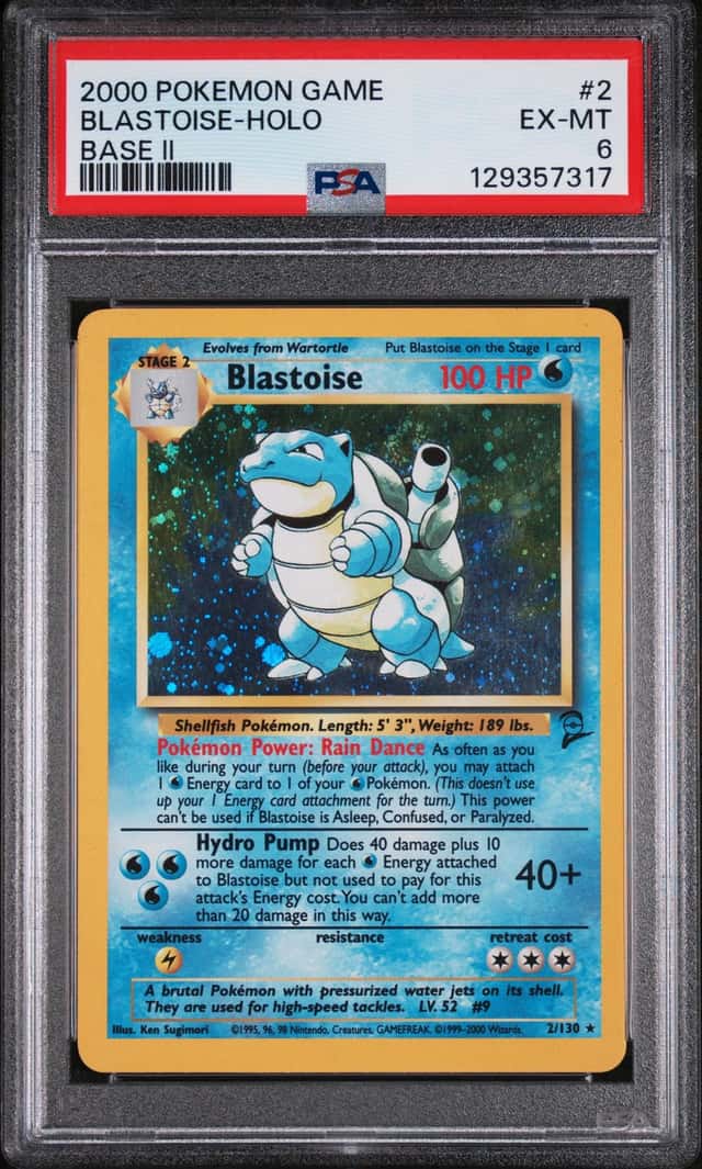 129357317 Blastoise 2000 Pokemon Set 2 #2 SWIRL Holo PSA 6