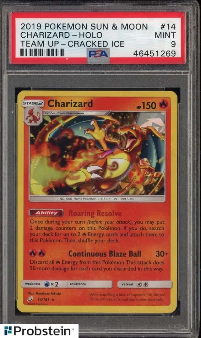 2019 Pokemon Sun & Moon Team Up #14 Charizard Cracked Ice Holo PSA 9